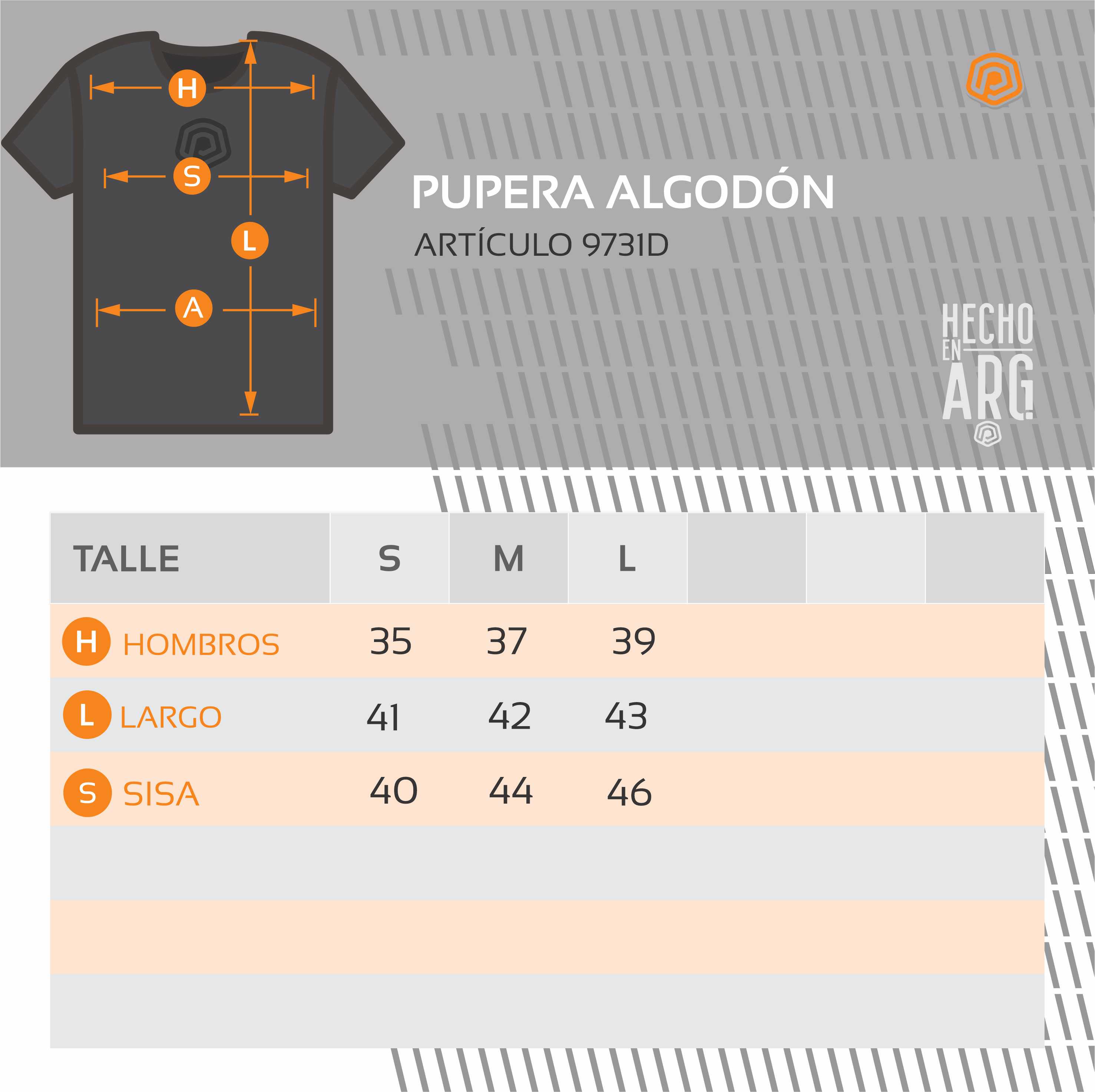 tabla de talles PUPERA ALGODON